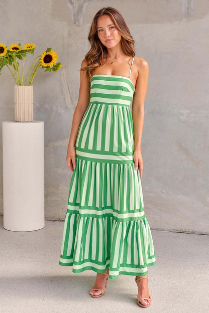 Summer Striped Suspender Long Backless Dresses