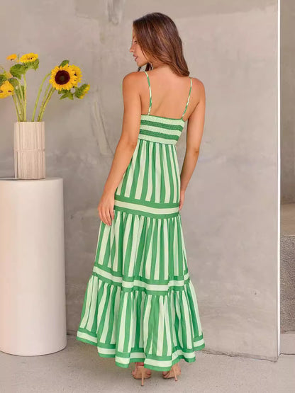 Summer Striped Suspender Long Backless Dresses